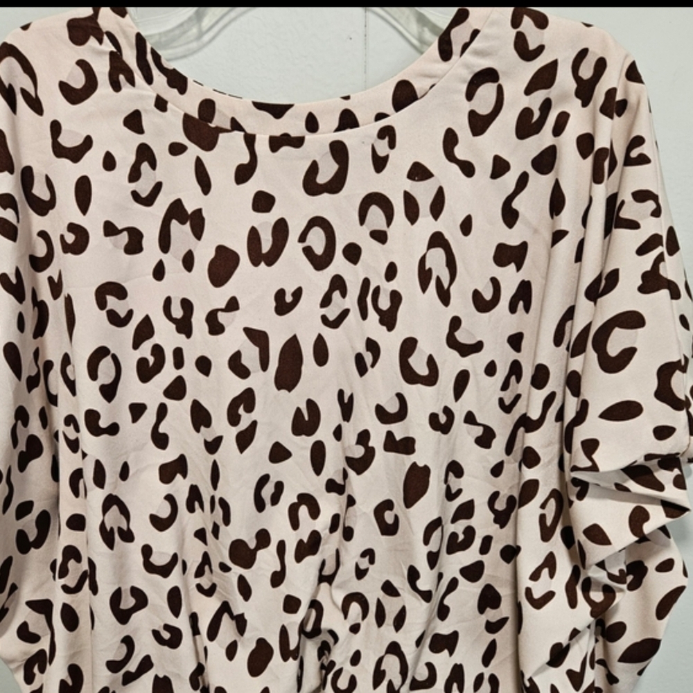 JODIFL Leopard Print Blouse in Cream and Brown Bubble Hem